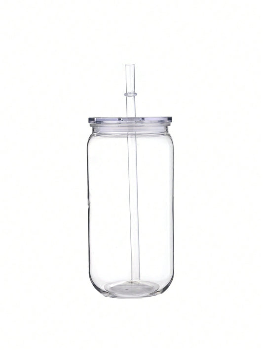16Oz Transparent Colored Plastic Cups with Lids, Straws and Replacement Lids for Can Shaped Iced Coffee Cups. Cute Tumbler Cup Ideal for Parties, Coffee Shops and Smoothie Bars.