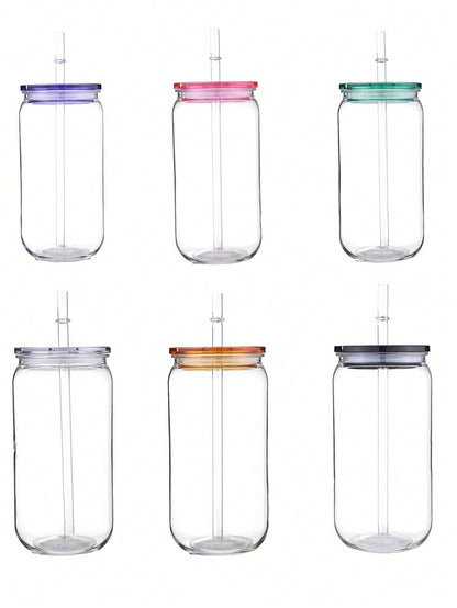 16Oz Clear Plastic Cups with Lids and Straws, Replacement Lids for Can Shaped Iced Coffee Cups Cute Tumbler Cup Drinking, Perfect for Parties, Coffee and Smoothies