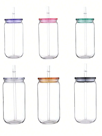 16Oz Clear Plastic Cups with Lids and Straws, Replacement Lids for Can Shaped Iced Coffee Cups Cute Tumbler Cup Drinking, Perfect for Parties, Coffee and Smoothies