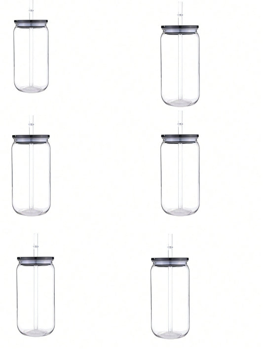 16Oz Plastic Cups with Lids and Straws, Replacement Lids for Can Shaped Iced Coffee Cups, Cute Tumbler Cup Drinking, Clear Plastic Cups with Lids | 16 Oz Plastic Cups for Party, Coffee, Smoothies
